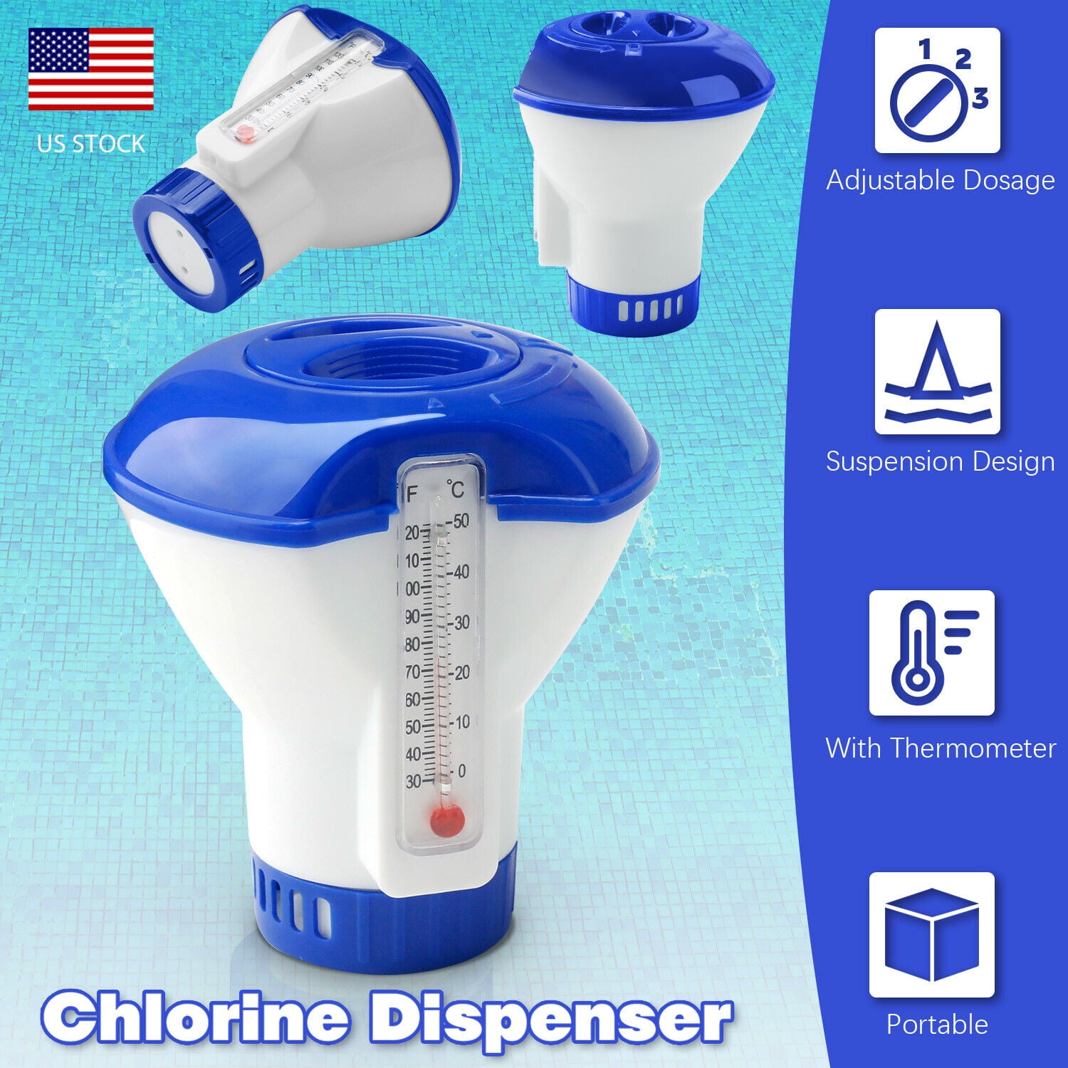 Boriyuan Floating Chlorine Disser with Thermometer,5" Chemical Floater