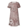 thumbnail image 3 of Gifts Usmixi Formal Dresses for Women Loose Pleated Swing Vintage Graphics Tunic Dresses with Pocket Crewneck Short Sleeve Western Print Summer Long Dress Pink s, 3 of 4