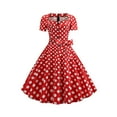 thumbnail image 1 of Women Dress Polka Dot Retro Rockabilly Short Sleeve A-line Sundress zhangyuxiang LED, 1 of 2