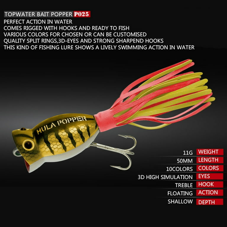 Popper Fishing Lure Skirt Design With Treble Hook - 2in 11g Pike Wobbler  Jig Topwater Floating Artificial Hard Bait Carp Trout Sea Fishing Tackle