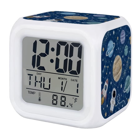 Solar System Universe Digital Alarm Clock for Bedrooms, Smart LED Alarm Clock with 7 Color Changing
