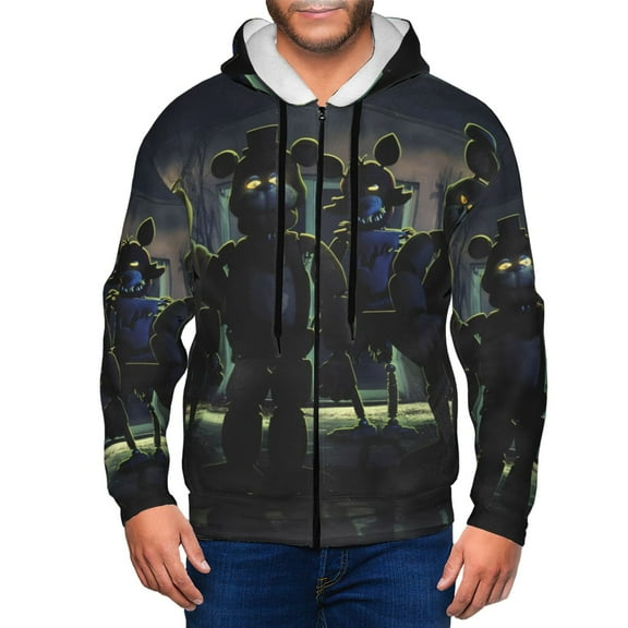 Saiise Five Nights At Freddy'S Mens Zip Up Hoodie Long Sleeve Full-zip Hooded Sweatshirt Pullover With Kangaroo Pocket S-3XL