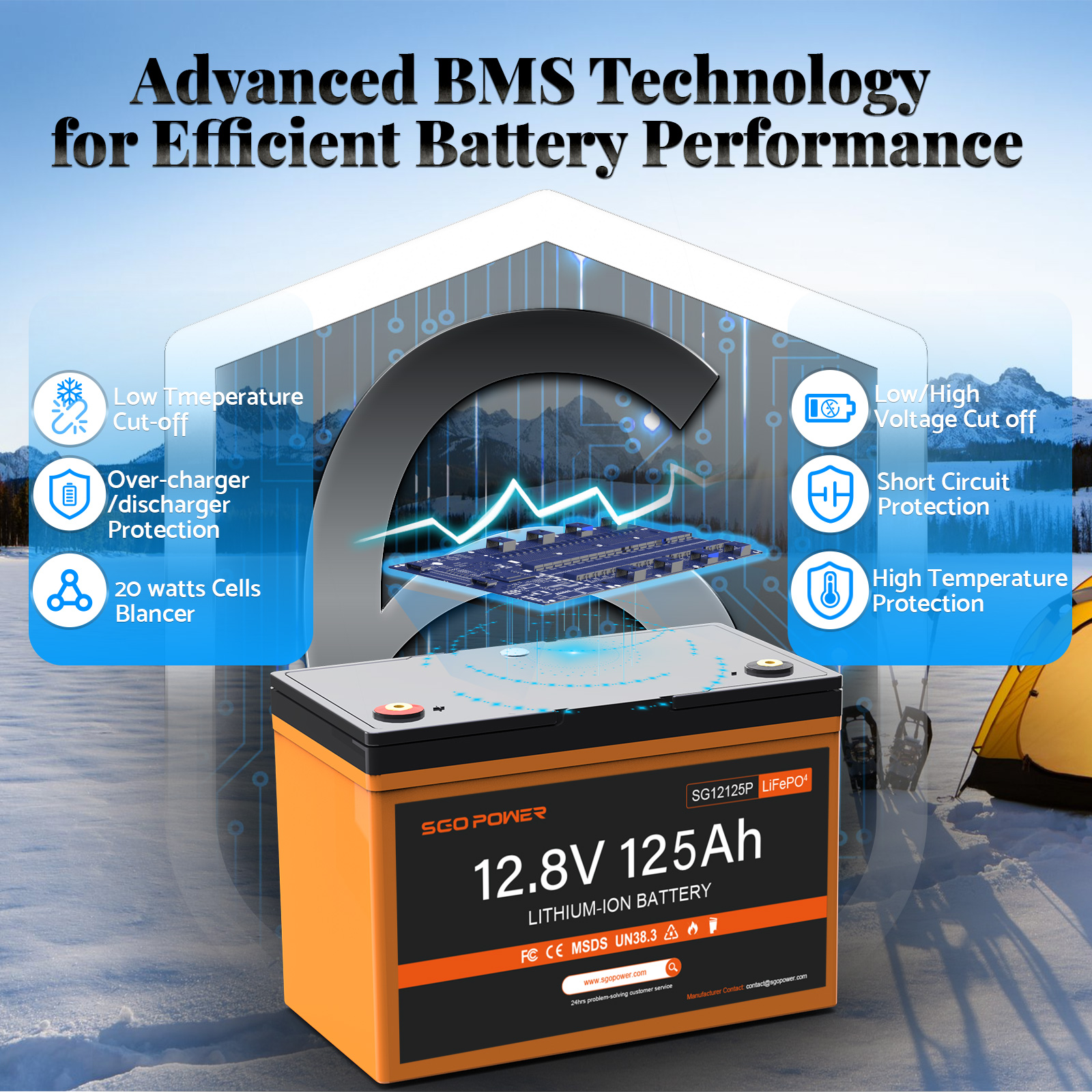 12V 125Ah LiFePO4 Battery, 100A BMS Group 27 Deep Cycle Lithium Battery for Trolling Motor, Marine, RV, Camper, Trailer, Solar System, Golf Cart with Bluetooth, Control Button 1280W, Max 15000 Cycles