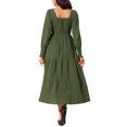 thumbnail image 3 of INSPIRE CHIC Vestido Midi Flowy de Manga Larga con Cuello Cuadrado y Cintura Fruncida para Mujeres, Elegante y Casual, Vestidos en Capas, Color Verde, 3 of 6