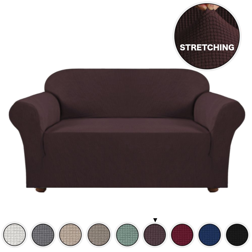 Loveseat 2 Seater High Stretch 1 Piece Jacquard Lycra Sofa Cover//Slipcover Soft Spandex Form Fit Slip Resistant Stylish Furniture Protector Couch Covers for Pets Brown