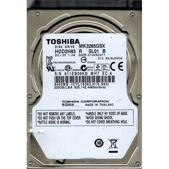 Toshiba MK3265GSX 320GB HDD2H83 R SL01 B F/W: A0/GJ003A