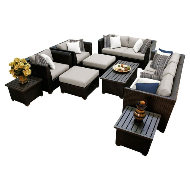 TK Classics Barbados 12 Piece Wicker Outdoor Sectional Seating Group with Storage Coffee Table and End Tables, Ash