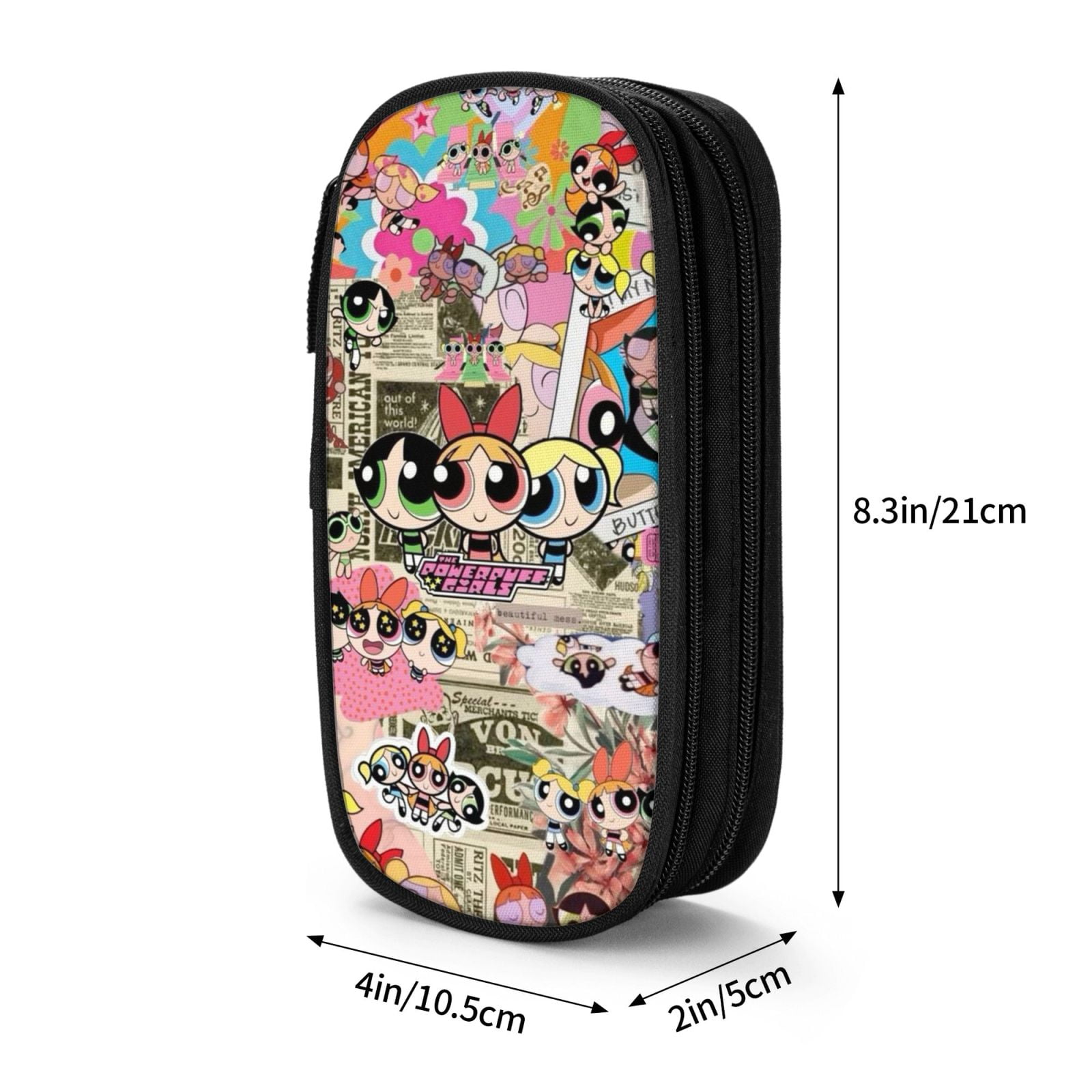 The Powerpuff Gi-rls Pencil Case Large Capacity Pencil Pouch Penbag Office Stationery Organizer Travel Makeup Bag Black