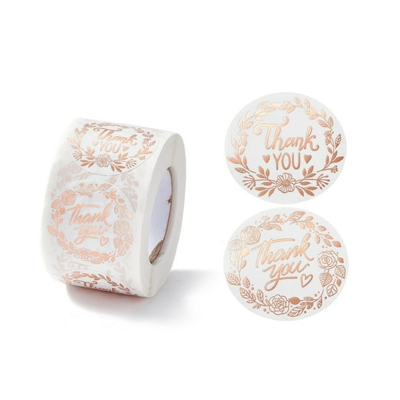 1roll Thank You Stickers Roll Flat Round Paper Gift Tag Stickers Adhesive Labels Stickers Plants Pattern 4.2cm Stickers: 38x0.1mm about 500pcs/roll