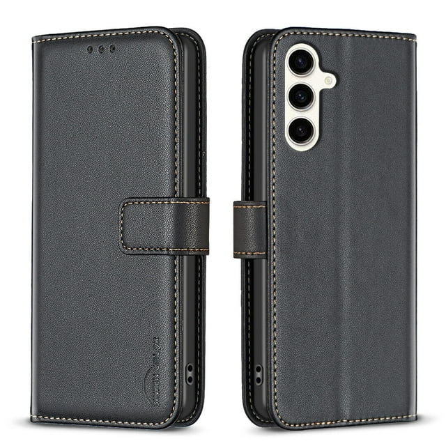 Compatible avec Samsung Galaxy S23 FE 5G Étui Portefeuille avec Fentes pour Cartes Fermeture Magnétique Étui Folio à Rabat. Fabriqué en Cuir PU de Haute Qualité avec une Finition Noire Élégante, Cet Étui Présente Trois Fentes pour Cartes, une Poche pour Argent et une Fermeture Magnétique pour un Rangement Sécurisé. Conçu pour une protection Intégrale du Corps, Il Couvre les Bords du Téléphone et Protège contre la Poussière, la Saleté et les Égratignures. le design Folio à Rabat Permet un Accès Facile aux Fonctions du Téléphone, Y Compris l'Appareil Photo et le microphone.