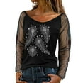 thumbnail image 1 of TSADFHJI Hauts pour Femmes Élégants TG Léger Chandail Aguichant Manches Longues Design en Filet Rhinestine Col Rond Automne Hiver Décontracté Chemisier à Bretelles pour Fête m Gris, 1 of 5