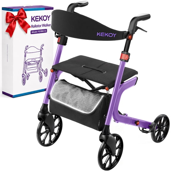 KEKOY Rollator Walker with Seat for Seniors, Walkers for Seniors with Seat, 400 lbs, K-Frame Reinforced, Hidden Brake Cables, 10" TPR All-Terrain Wheels, 8-Level Adjustable Height, Foldable, Purple