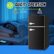 TACOOL Small Retro Mini Fridge with Top Freezer 100 Liter Dual Door Compact Refrigerator with Adjustable Thermostat LED Light, Low Noise for Dorm Black