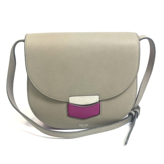 Pre-Owned CELINE Two-tone Trotter Small Shoulder Bag in Leather, Gray and Purple Pink (Good)