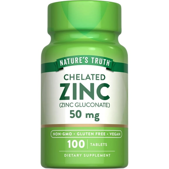 Chelated Zinc 50mg | 100 Tablets | Essential Mineral Supplement | from Zinc Gluconate | by Nature's Truth