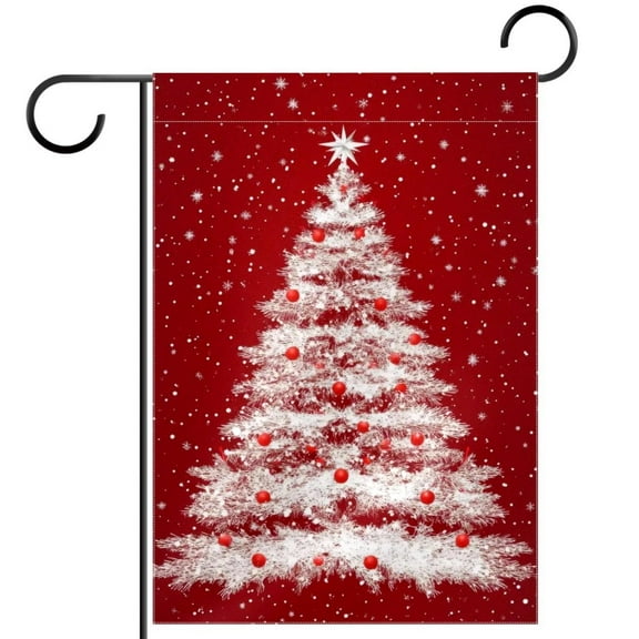 Christmas Tree Red Snowflakes Garden Flag Double Sided House Flag for Outdoor Home, Personalized All Year Round Yard Decor 12 x 18 Inch