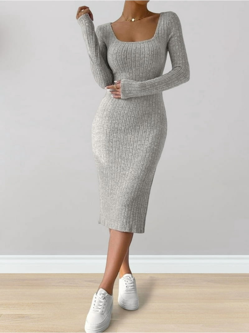 square neck knit midi dress Ribbed Knit Square Neck Midi Dress Violet Bloom Boutique