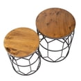 thumbnail image 2 of HomeView Design 20.5" & 18.75"H Wooden Board Round Stool/Accent Table for Home & Office (Set of 2), 2 of 5