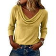 thumbnail image 3 of Wutalume Women's Knit Tops - Cowl Neck Long Sleeve Solid Sweater, Casual Pullover Blouse for Everyday Elegant Wear,Yellow M, 3 of 5