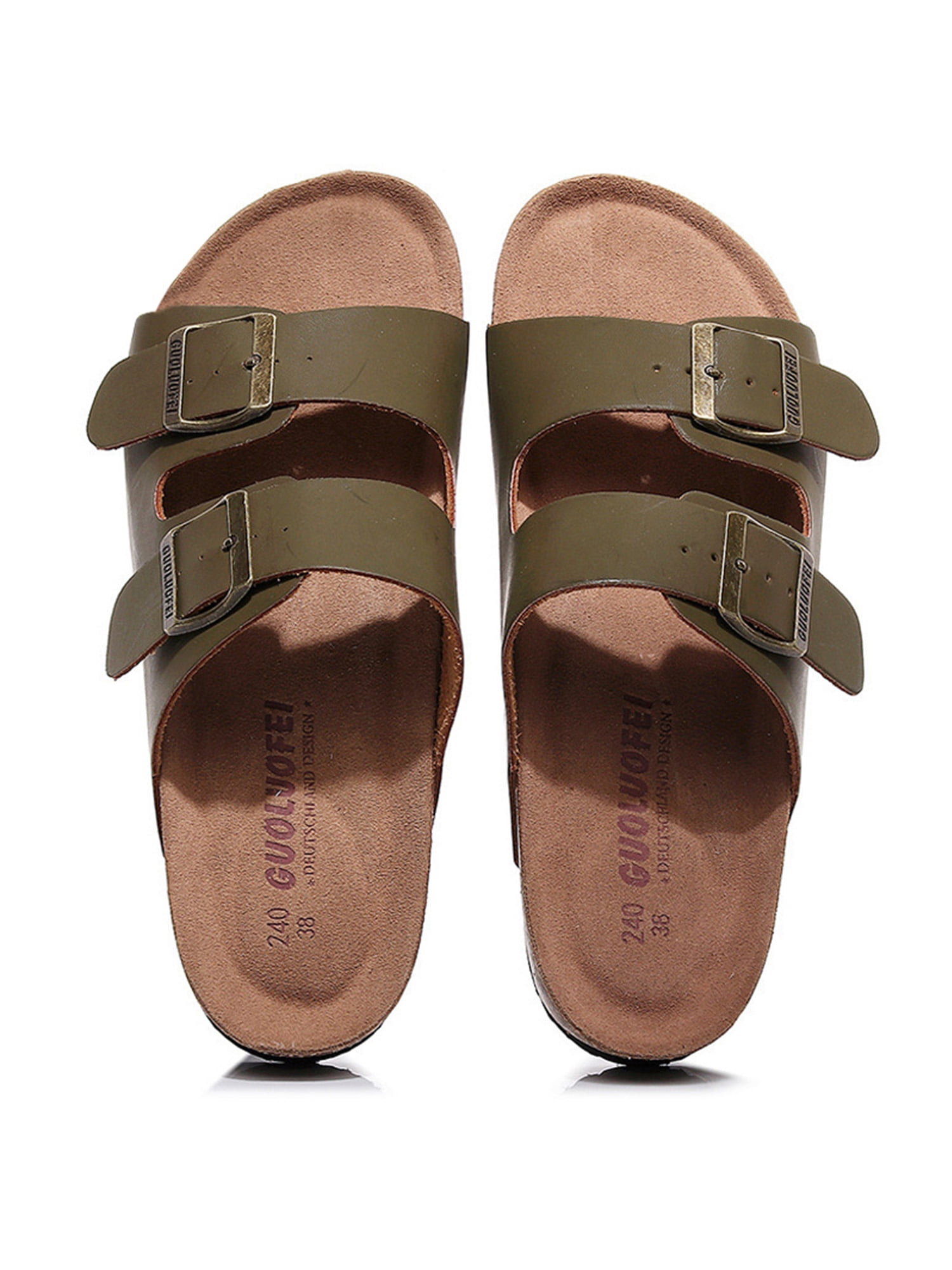 LUXUR New Womens Double Strap Cork Sole Sandals Double Buckle Open Toe Flip  Flop Shoes - Walmart.com
