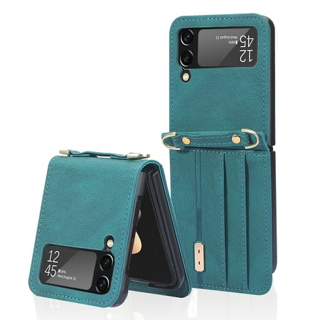 Allytech Galaxy Z Flip 3 Wallet Case, Z Flip 3 5G Case, Premium PU Leather Cards Holder Crossbody Shoulder Strap Anti-scratch Shockproof Drop Protection Case Cover for Samsung Galaxy Z Flip 3 - Green