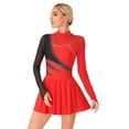thumbnail image 3 of inhzoy Womens Mock Neck Figure Skating Dance Dress Rhinestone Long Sleeve Ballet Leotard Dress Red S, 3 of 9