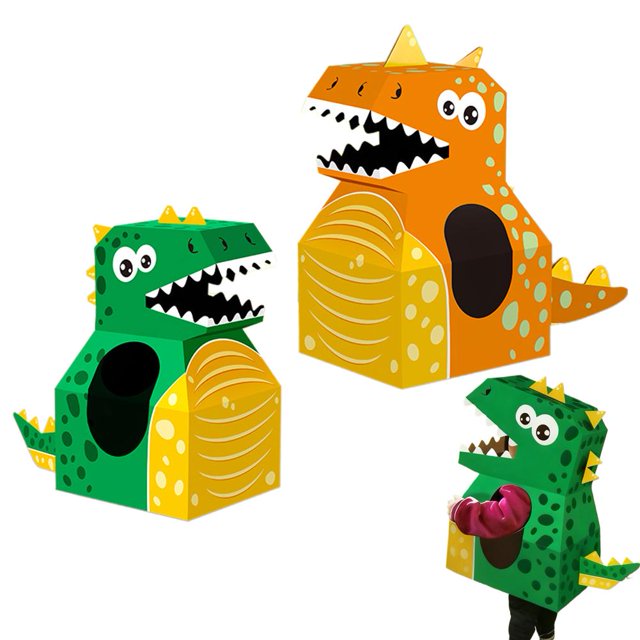 Wearable DIY Dinosaur Cardboard Box for Dinosaur Costume for Role Play and Hands Learning Creative Educational Craft to Develop Fine Motor Skills and Imagination
