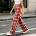 thumbnail image 7 of Women's Plaid Straight Leg High Waist Casual Pants, Polyester Pocket Loose Long Trousers, Fashion Summer Bottoms for Daily Shopping Home | TruHer,Red Free Size, 7 of 7