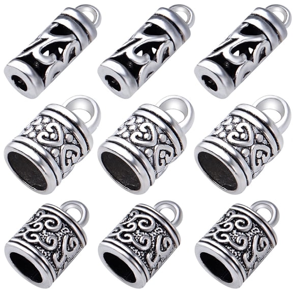 60pcs Antique Silver Cord End Caps Tibetan Alloy Flower Patterns Glue-in Tassel Leather End Caps for DIY Craft Necklace Bracelet Jewelry Making, 3 Styles