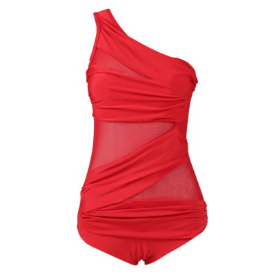 Women Sexy 1-Piece See-through Swimsuit with Breast Pad Stylish Bathing Suit Beach Wear Gift Red (Best Breasts On The Beach)