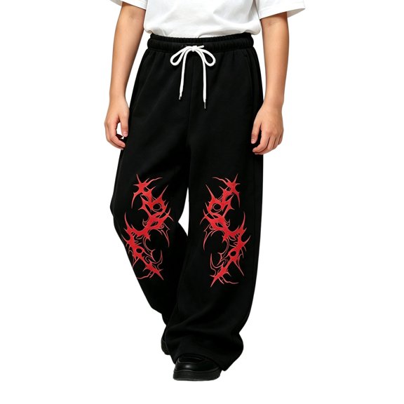 CONZONE Toddler Boys Baggy Sweatpants Y2K Graphic Joggers for Boys Drawstring Fall Winter Athletic Trousers with Pockets