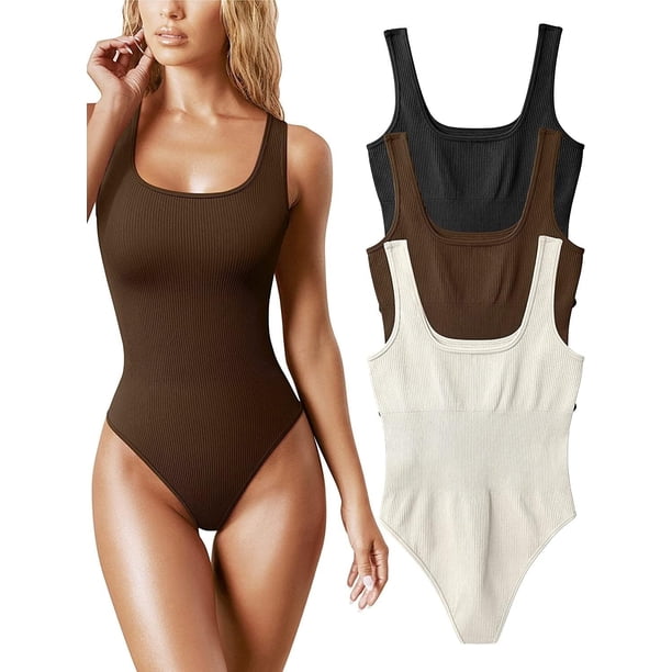 Body de 3 piezas sin costuras para mujer, ropa moldeadora de cuello cuadrado, Control de barriga, Tanga de cintura, moldeador de cuerpo, camisetas sin mangas acanaladas, trajes de cuerpo adelgazantes