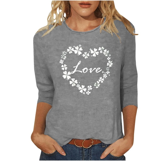 Camisetas Casuales de Mujer 3/4 Mangas Blusa de Cuello Redondo con Impresión Del Día de Patrick para la Moda Y el Uso Diario