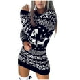 thumbnail image 2 of Women's Cute Christmas Sweater Bodycon Dress Long Sleeve Crew Neck Elk Floral Printed Oversized Pullover Tunic Tops, 2 of 9