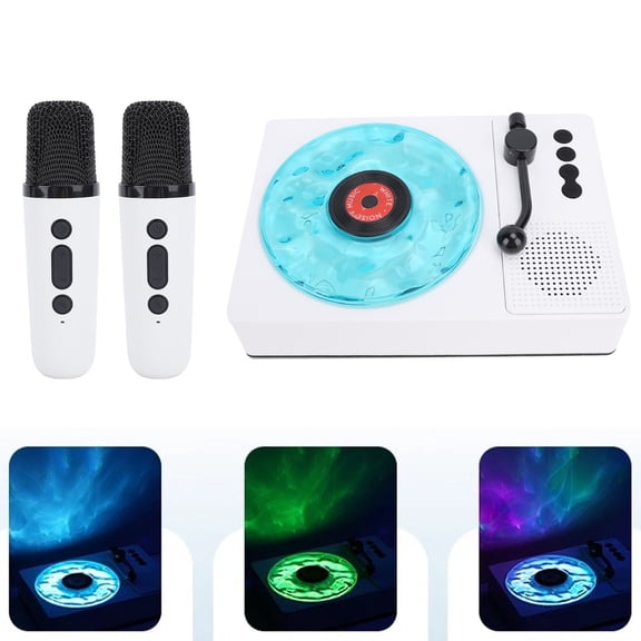 Le Lecteur de Vagues avec Microphone, Haut-Parleur Tourne-Disque Vintage à Vagues, Mini Haut-Parleurs Portatifs Rétro pour Aide au Sommeil, Tourne-Disque Rétro à Vagues avec Lumière d'Ambiance pour Chambre