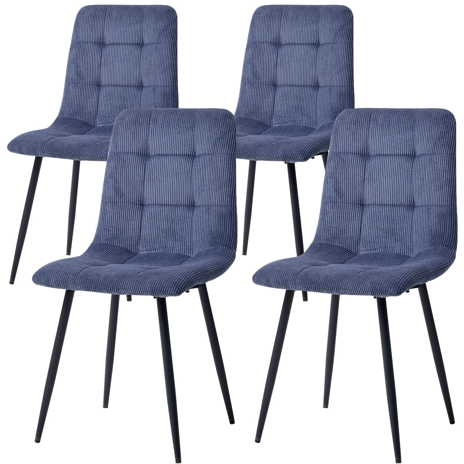 Corduroy Dining Chairs Set of 4, Modern Upholstered Fabric Kitchen Chair for Living Dining Room, Apartment, Blue