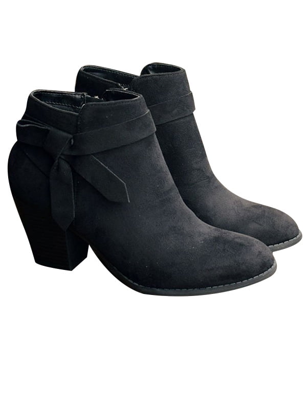 chunky heel ankle strap boots
