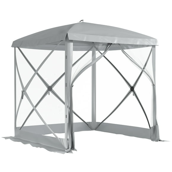 Outsunny Pop-Up Screen House Gazebo Camping Instant Setup Tent, Light Grey