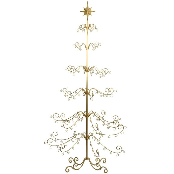 SSyao 6.4ft Metal Ornament Display Tree Stand Rotating Christmas Tree 77", Gold