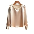 thumbnail image 4 of Deago Women's Pearl Satin Top Dressy Business Casual Long Sleeve Crew Neck Blouses Fall Office Work Shirt Elegant Going Out Tops (Champagne, S), 4 of 8
