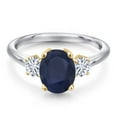 thumbnail image 3 of Gem Stone King 925 Silver and 10K Yellow Gold Blue Sapphire and White Moissanite Engagement Ring for Women | 2.66 Cttw | Oval 9X7MM | Gemstone September Birthstone | Size 5, 3 of 7