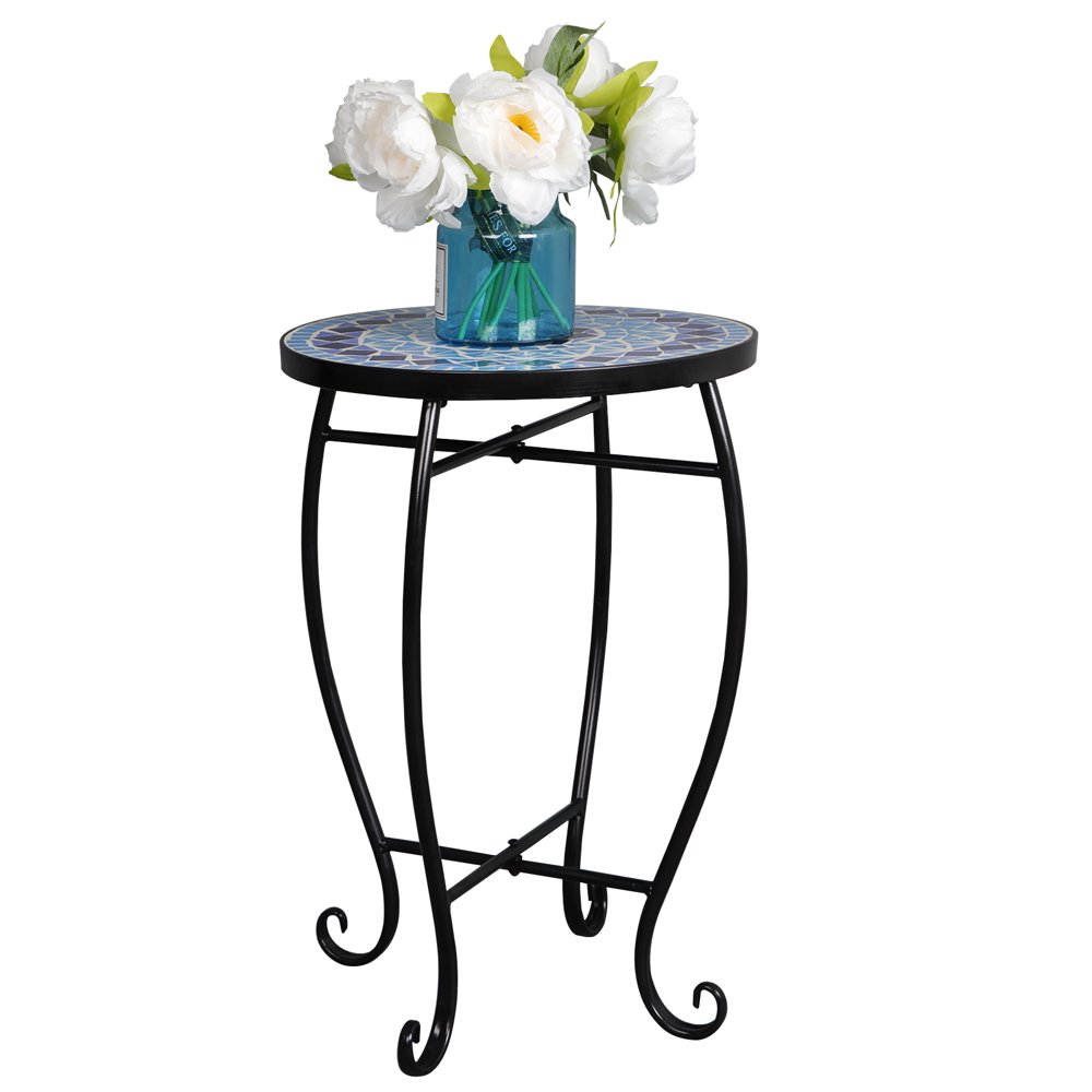 Zeny Mosaic Round Side Accent Table Patio Plant Stand