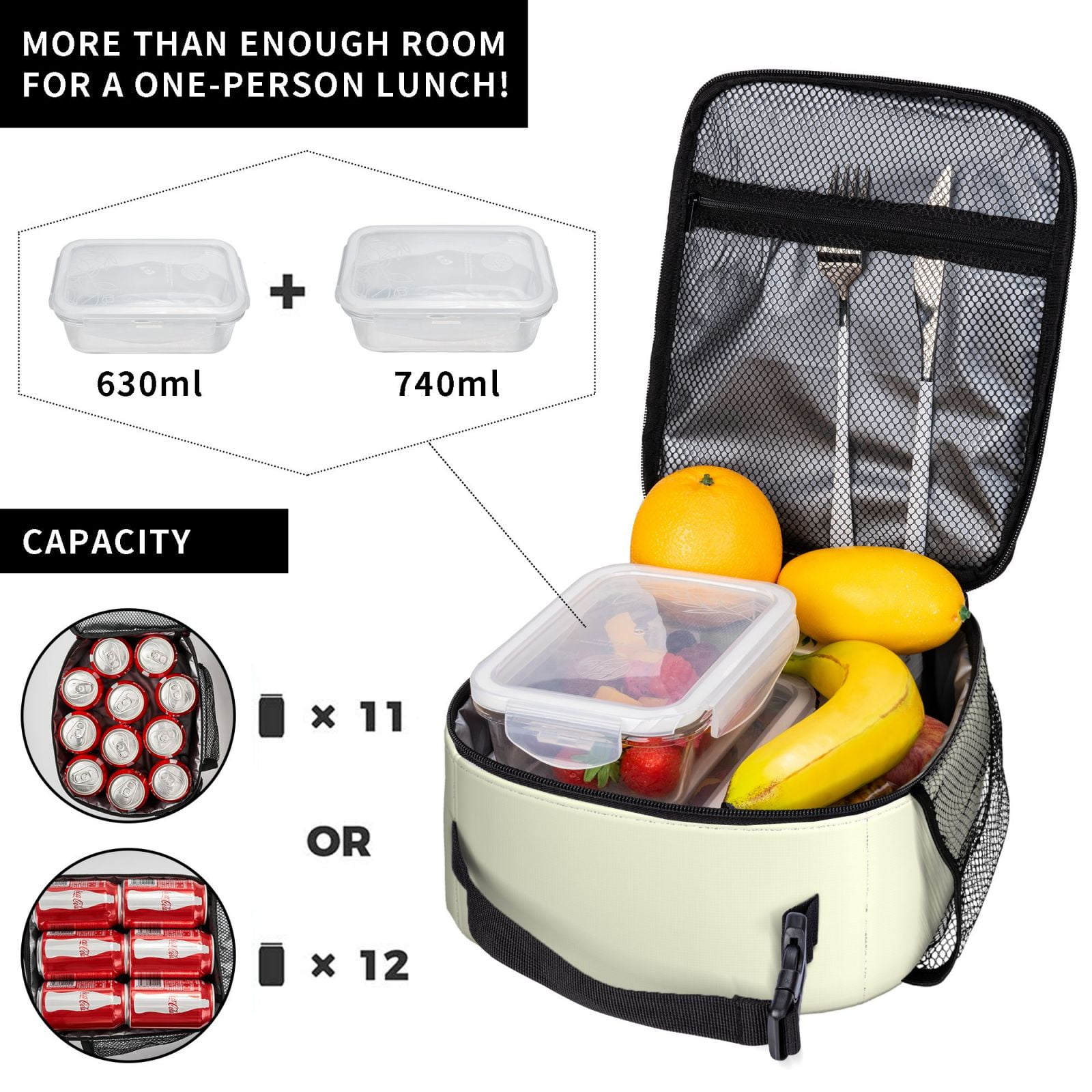 Lunch Bag For Women Men Insulated Portable Lunch Box Bento Box Office Picnic Travel Cooler Bag Beige