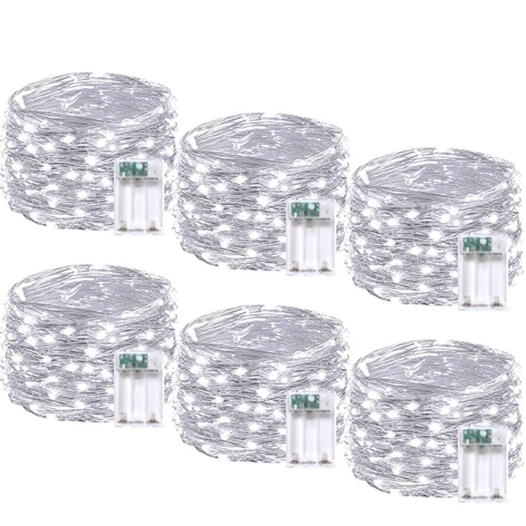 Luces de Cadena BOSSERN Paquete de 6, 6 m, 60 LED Luz Blanca Fría con Temporizador