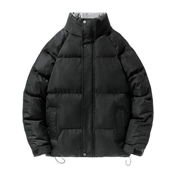 Puffer Jacket Men Winter Warm Down Jacket Zip Up Stand Collar Long Sleeve Puffer Jacket Thick Warm Parka Padded Outwear Loose Mens Winter Jackets Black L