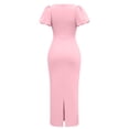 thumbnail image 6 of Nxznwn Women's Puff Short Sleeve Bodycon Midi Dress Summer Elegant Formal Wedding Guest Cocktail Party Office Pencil Dresses, 6 of 7