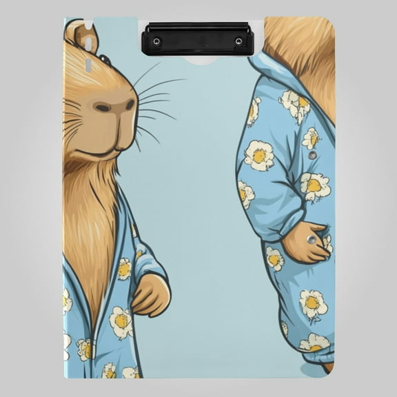 Cute Capybaras Wearing Pajamas Foldable Binder Folder Clipboard with Pen Slot Double Clips A4 Size File Storage