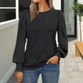 thumbnail image 2 of Yaruuzi Long Sleeve Shirts for Women Mock Neck Tops Pleated Front Blouses Puff Sleeve Boho Tops Dressy Casual Spring Fall Clothes 2026 Fashion Loose Tunic Tops Business Work Blouse Black L, 2 of 8
