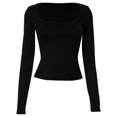 thumbnail image 2 of Pxiakgy t shirts for women Women's Solid Color U Neck Long Sleeve T Shirt Top womens t shirts womens tops Black + L, 2 of 5