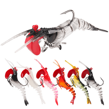 6pcs Fishing Lead Head Jigs 9cm14g Soft Lures Shrimp Fishing Bait Silicone Luminous Artificial Lures with Hook Fishing Tackle for Freshwater/Saltwater